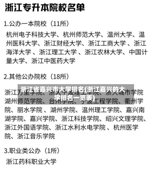 浙江省嘉兴市大学排名(浙江嘉兴的大学排名一览表)